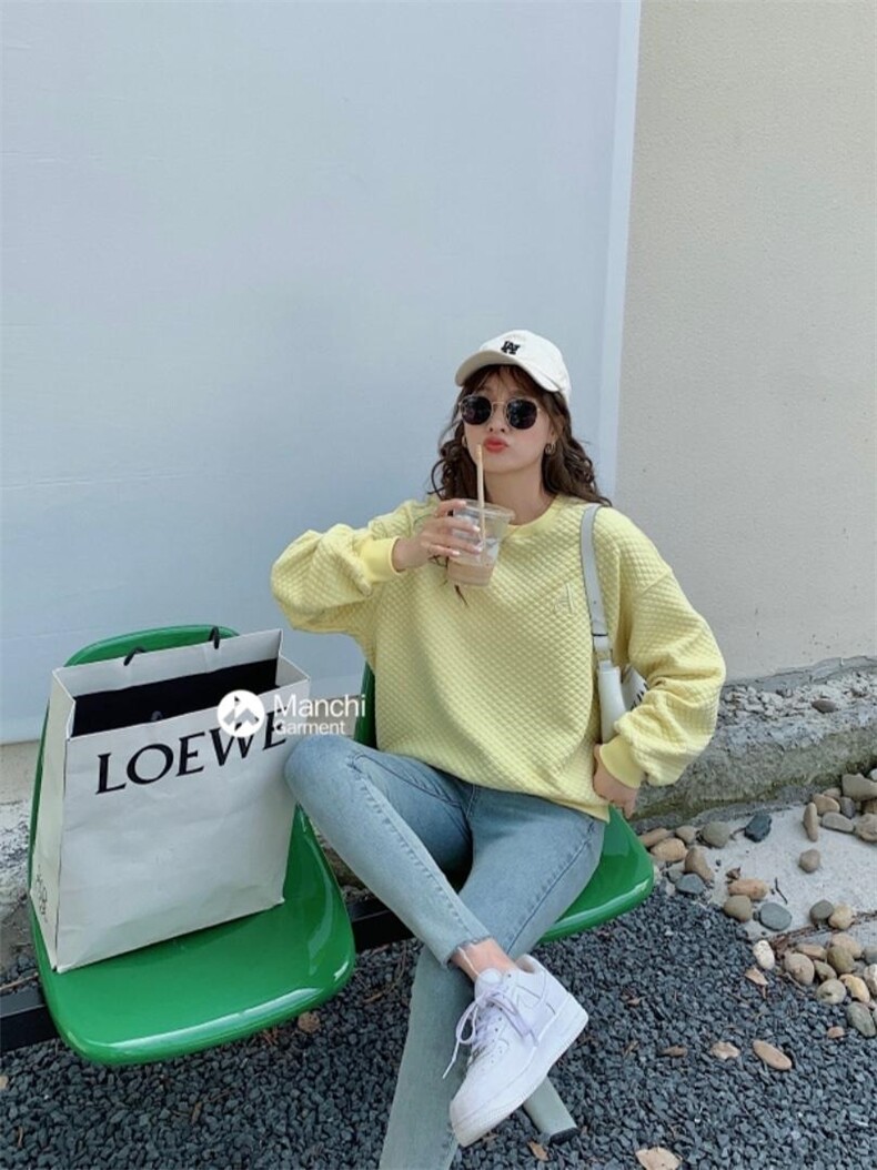 现货秋装新款人字纹卫衣，女装卫衣/绒衫，A 米 格