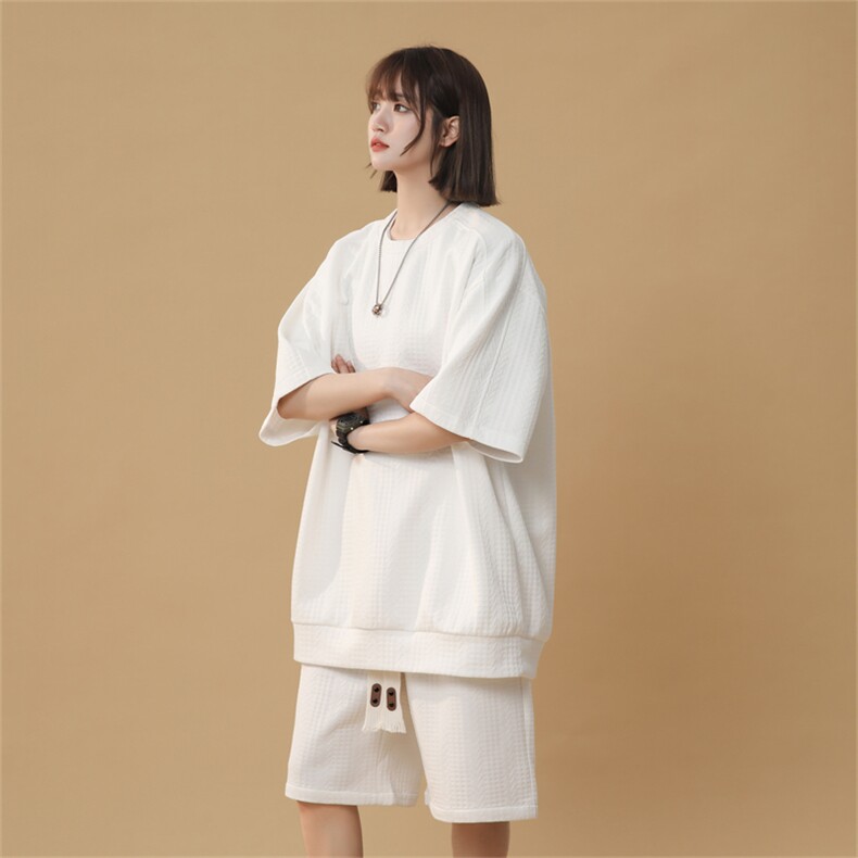 TZ94347/P60中性风夏季宽松T恤短裤提花套装男大码两件套也可单卖，女装套装/套裙，电商A141