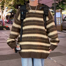条纹针织衫男秋冬季宽松慵懒风毛衣美式复古痞帅上衣服Y5586-P50，男装针织衫/毛衣，星座1008