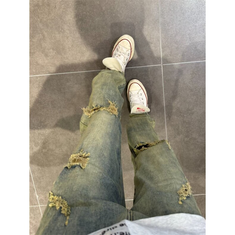 黄泥色微喇破洞牛仔裤男款夏季美式复古cleanfit裤子NZ018WW-P48,男装牛仔裤,星座1007（原301D）