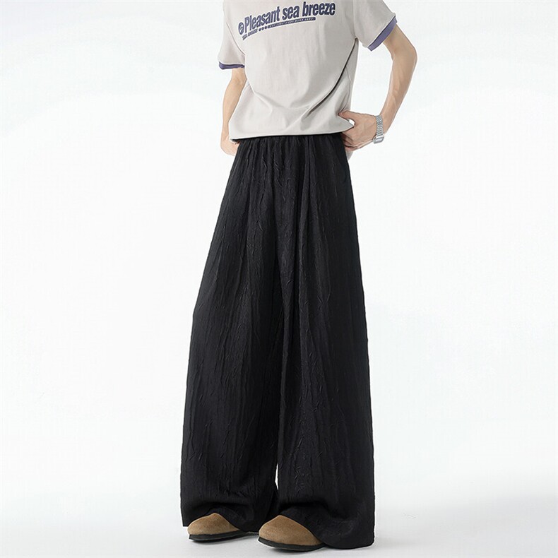 8XL-M 高级感冰丝裤男诧寂风定制手工乱褶宽松阔腿拖地裤男K9152图片