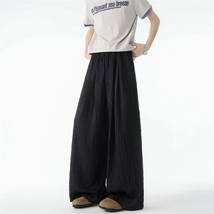 8XL-M 高级感冰丝裤男诧寂风定制手工乱褶宽松阔腿拖地裤男K9152图片