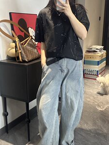 时尚立体扎染设计圆领T恤2025新款宽松休闲短袖上衣潮牌设计感T恤图片