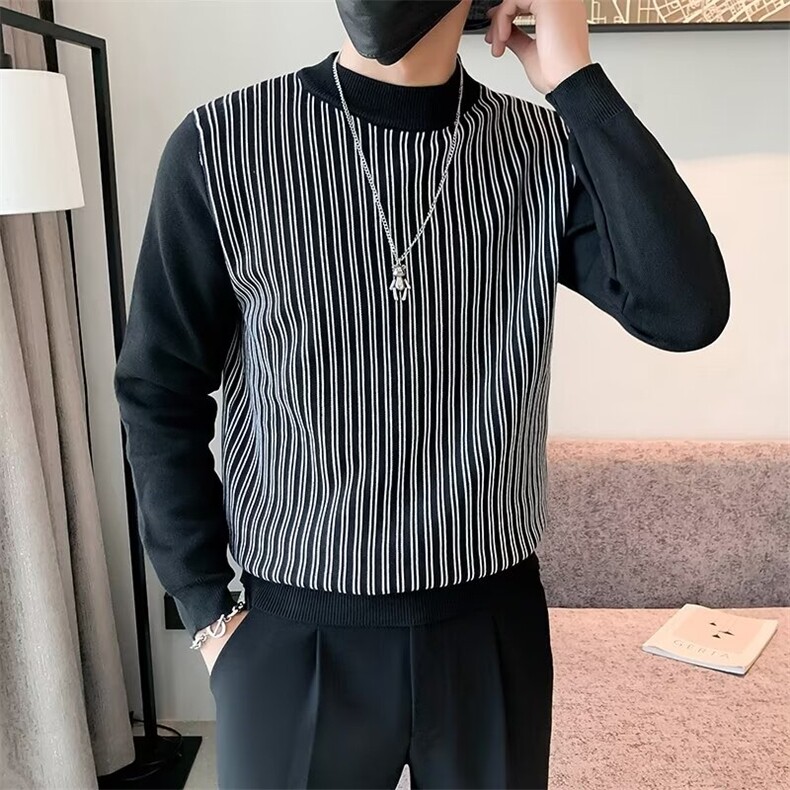半高领毛衣男秋冬季条纹打底针织衫2024新男装上衣外套M842,男装针织衫/毛衣,星座1116A-2（原606A-1）