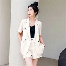 时尚气质橙色短袖西装套装女夏季新款韩版显瘦休闲两件套职业装，女装套装/套裙，秋水欣儿