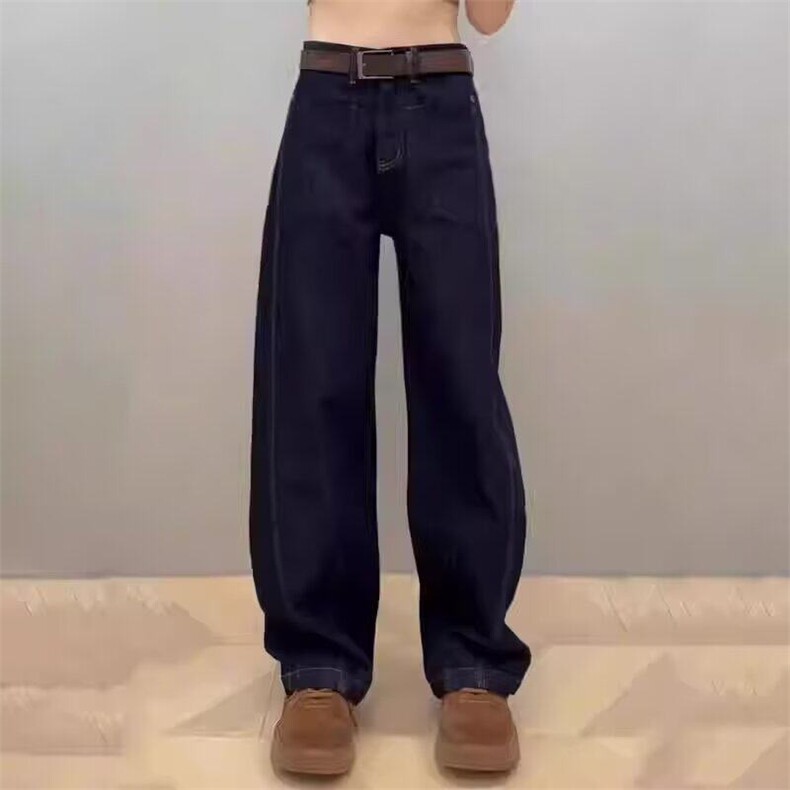 深蓝色弯刀牛仔裤男美式复古vibe裤子宽松直筒阔腿香蕉镰刀工装裤,男装休闲裤,星座506A