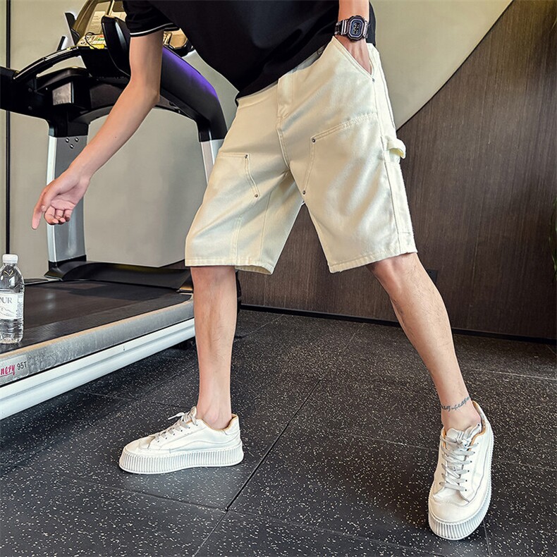 ND93-P55白色复古水洗重磅工装牛仔裤男士夏季宽松直筒五分裤，男装牛仔裤，星座215（原电商B249）