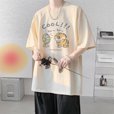 情侣装t恤短袖男生夏季简约印花潮牌大码宽松圆领青少年中袖衣服，男装T恤，电商B316