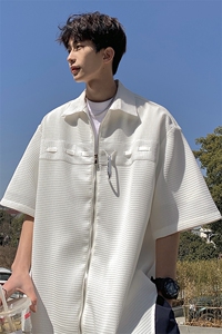 1港风华夫格短袖衬衫大码M-5XL金属纽扣短袖衬衣DCS8769特P35控68图片