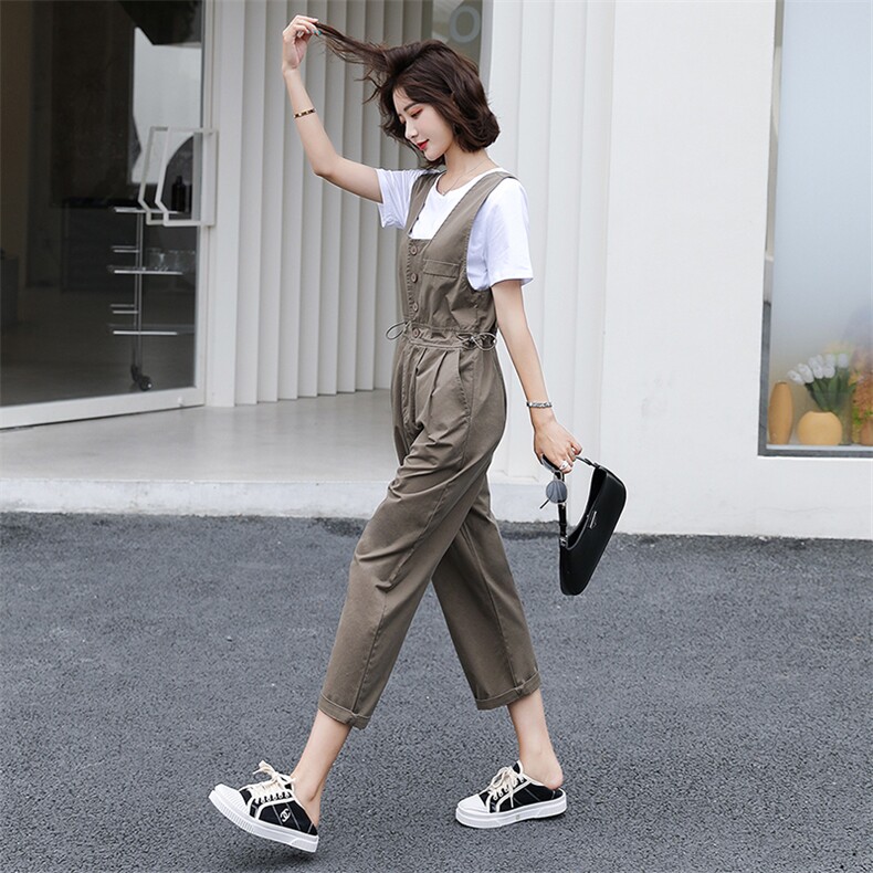 工装连体裤女2022年夏季甜酷薄款连衣裤纯色T恤两件套时尚百搭,女装连体裤,梦懿尔
