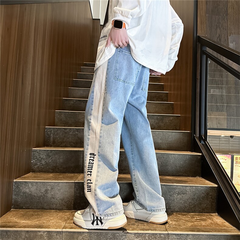 k1072-p55-M-5XL现货宽松牛仔裤马丁靴黑暗拼接,男装牛仔裤,星座116
