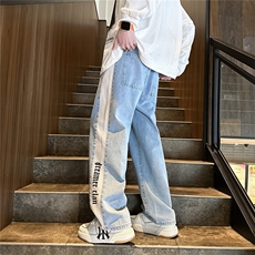 k1072-p55-M-5XL现货宽松牛仔裤马丁靴黑暗拼接，男装牛仔裤，星座116