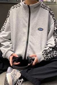 港风时尚休闲豹纹拼接外套2024秋装新款夹克男A161-JK8950-P40图片