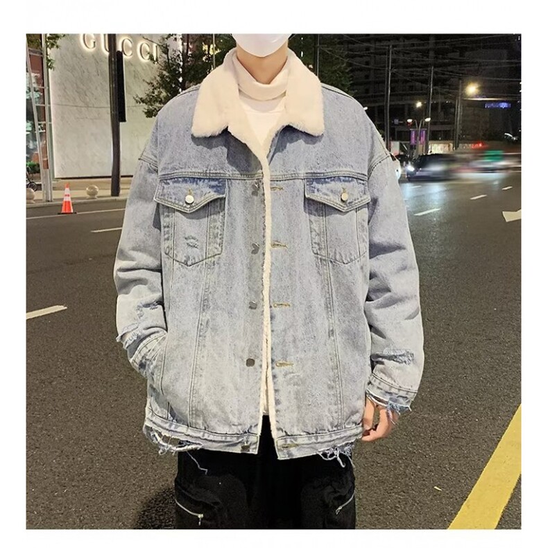 网络图现货 美式复古潮牌痞帅休闲加绒牛仔外套J2352-P95图片