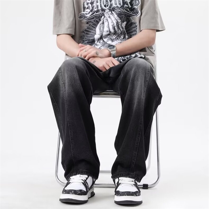 渐变牛仔裤男款春夏美式高街vibe直筒宽松阔腿裤复古水洗拖地长裤,男装牛仔裤,星座601-2
