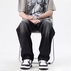 渐变牛仔裤男款春夏美式高街vibe直筒宽松阔腿裤复古水洗拖地长裤，男装牛仔裤，星座601-2
