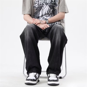渐变牛仔裤男款春夏美式高街vibe直筒宽松阔腿裤复古水洗拖地长裤图片