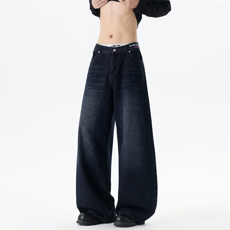 【现货】XZ1218BKN9048特价P54美式复古彩色字母标语阔腿牛仔裤，男装牛仔裤，星座1218（原611-3）