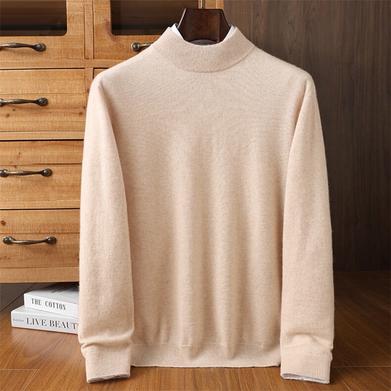 2025年秋季新款百搭半高领套头，男装针织衫/毛衣，榆莲羊绒