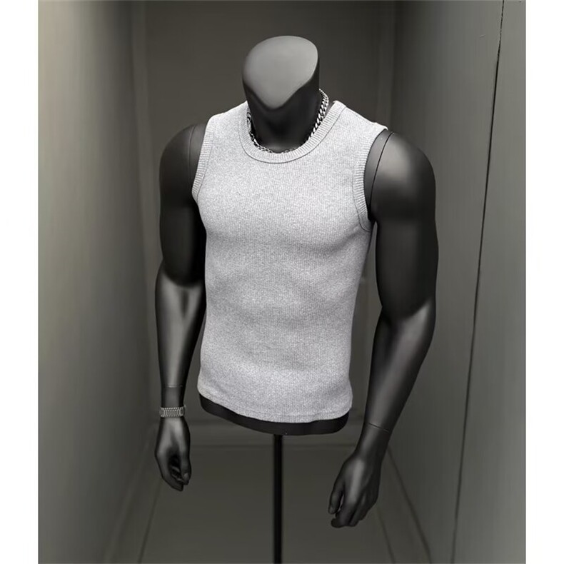 灰色螺纹健身背心男款夏季美式跨栏运动无袖T恤弹力修身坎肩汗衫，男装背心/马甲，星座1210-1