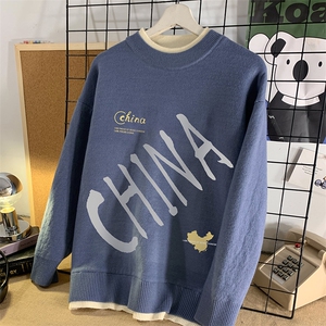 控78 假两件毛衣男大码加绒针织衫男毛线衣M80208-P55 加绒P70图片