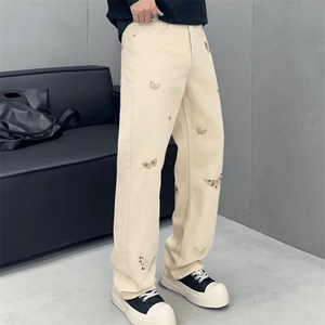 1506-1/KT3531/P57重工刺绣直筒牛仔裤男款欧洲站时尚新款百搭图片