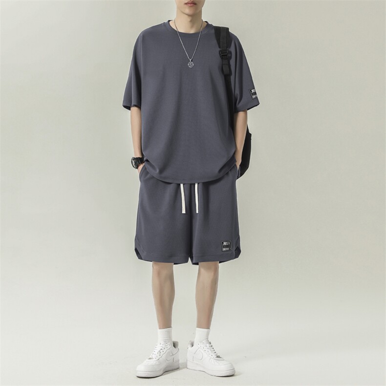 运动套装夏季冰丝速干短袖休闲宽松男生潮夏装TZ13-特批-70,男装休闲套装,星座718