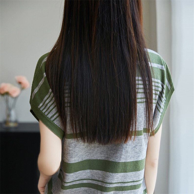 条纹冰丝短袖T恤女夏季2025新款宽松薄款大码女装上衣服爆款女装,女装T恤,斯美雅电商供货