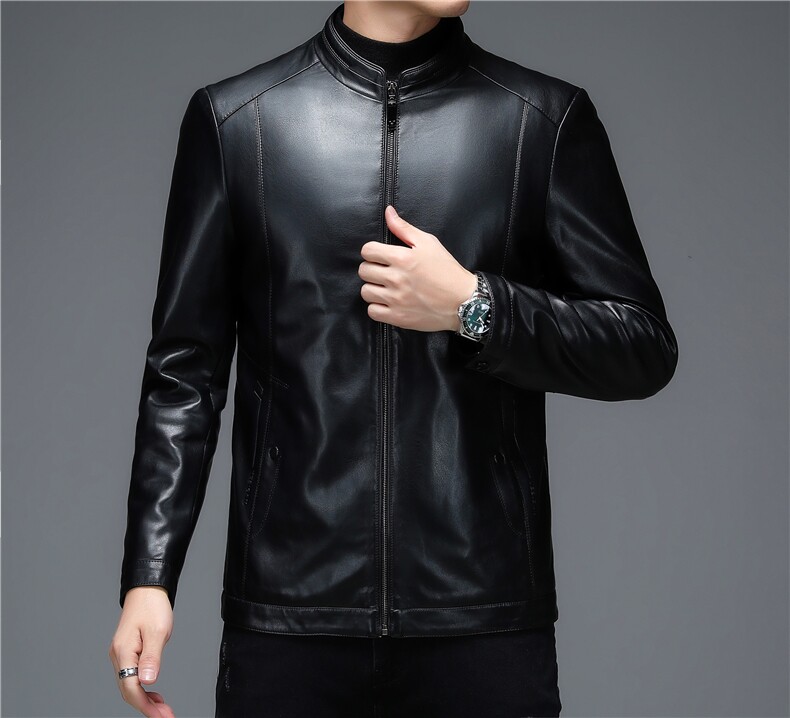 新品冬季中青年加绒皮衣外套男爸爸装休闲纯色上衣MY21770-P160,男装皮衣,电商B212（原钱塘6029）