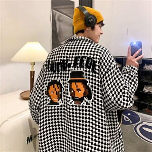 美式复古棋盘格翻领夹克男春秋港风潮牌情侣装休闲外套 W5117-P73图片