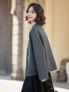 极简风百搭灰色双面呢羊毛外套女2025秋冬新款高级感气质毛呢大衣图片