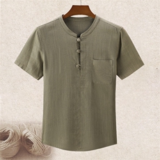 主推夏中老年风唐装亚麻爸爸装透气薄款短袖T恤男士大码，男装T恤，钱塘723