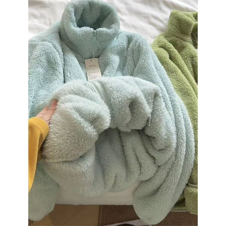 高品纯色厚实拉链茄克长绒保暖显瘦立领摇粒绒外套男女A1194-P40,男装棉衣,星座1505