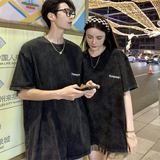 220克水洗做旧短袖T恤棉M-3XL情侣男女V1宽松圆领半袖潮团队，男装T恤，星座115A-3