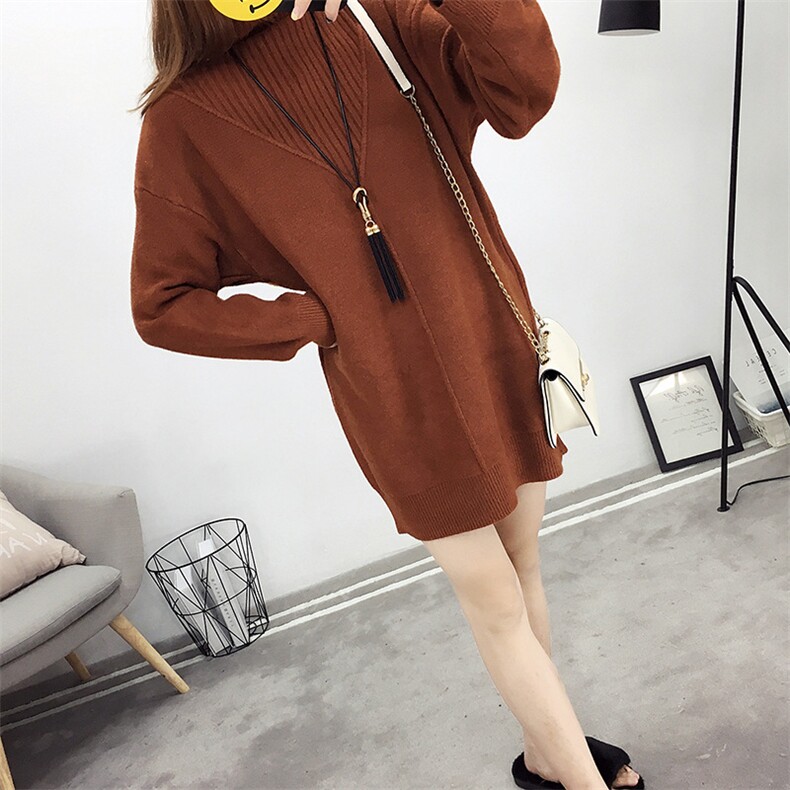 2021年秋季针织衫/毛衣圆领时尚潮流简约个性中长款长袖纯色立领，女装针织衫/毛衣，奕阳依阁