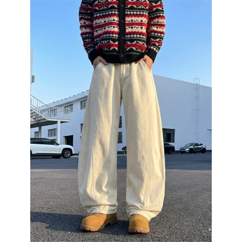 洗退水洗棉纯棉牛仔裤弯刀男春夏新款设计感宽松阔腿拖地长裤,男装牛仔裤,星座302A-2