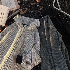 港风秋冬款男女连帽卫衣拉链开衫条纹宽松外套WY82P55，女装短外套，星座1013-1