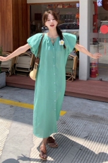 薄荷曼波蓝绿色连衣裙女夏2024新款法式桔梗初恋仙气宽松长裙显瘦，女装连衣裙，浙宝212A