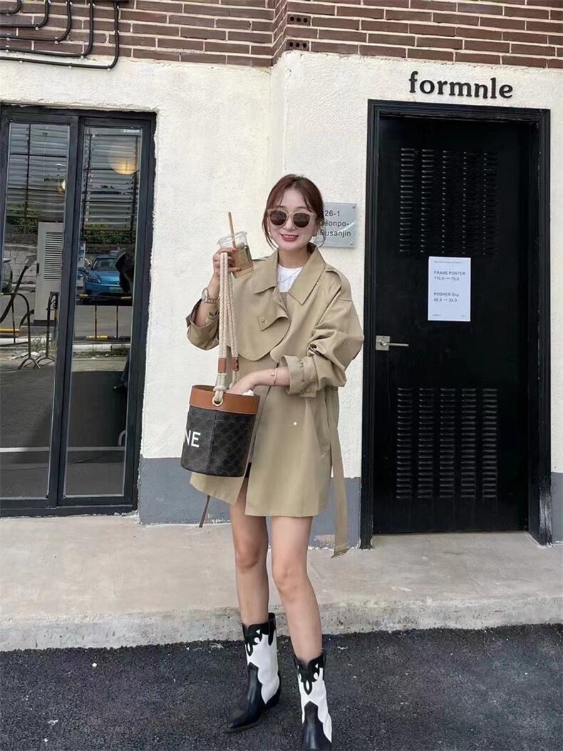 2021秋季新款宽松收腰气质显瘦双排扣风衣外套，女装风衣，L·H·X