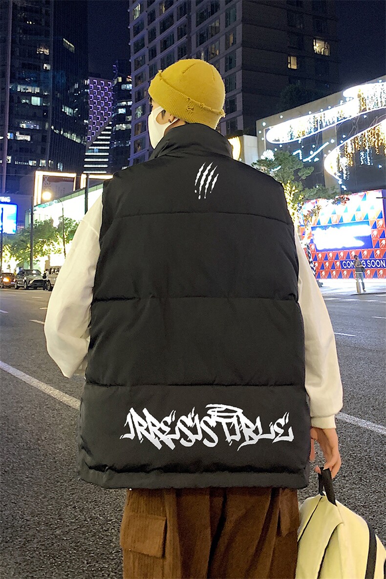 港风夜景搞怪字母印花白鸭绒百搭羽绒马甲A247-MJ102特批115控168,男装背心/马甲,电商A247