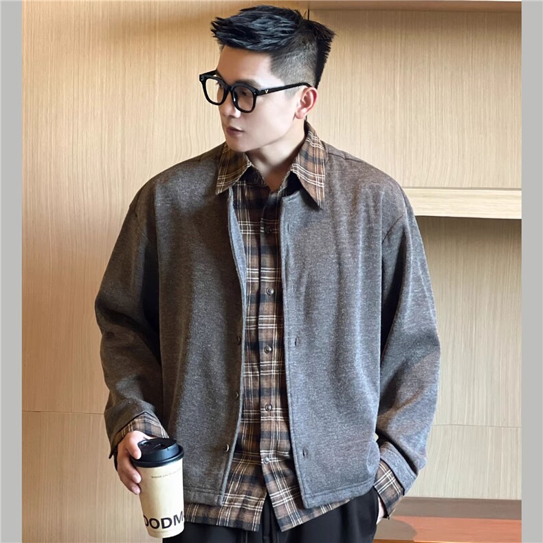 JK728-S-2XL-特P68-现货！假两件拼接新贵衬衫针织衫外套,男装针织衫/毛衣,星座1811B