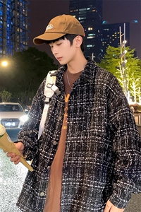 2024秋新高街痞帅小香风夹克男高级感潮千鸟格长袖外套J25025-P65图片