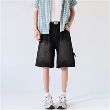 新款美式工装牛仔裤夏季宽松中裤水洗休闲中裤XZ201-K509P45，男装牛仔裤，星座201