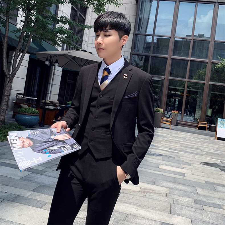 秋冬韩模男刺绣英伦西服套装纯色礼服西装三件套A470-TZ17,男装西服套装,电商A207