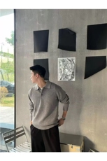 轻熟风简约宽松复古翻领纯色针织毛衣外套纹理感上衣PL138/P75，男装针织衫/毛衣，电商A243