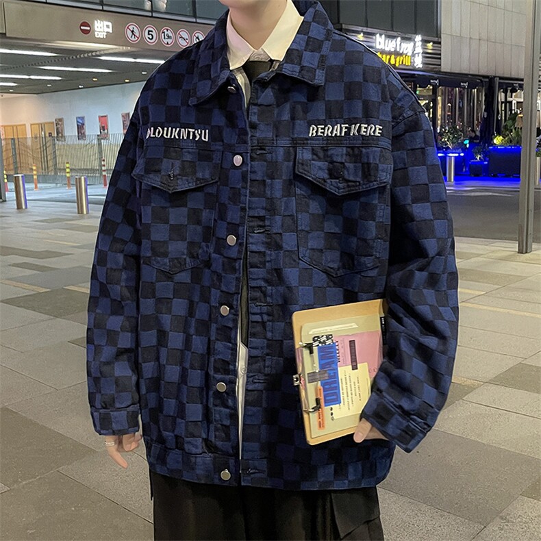 2025秋季情侣百搭牛仔夹克男士棋盘格大码宽松外套JK817-P65,男装夹克,星座1103-3