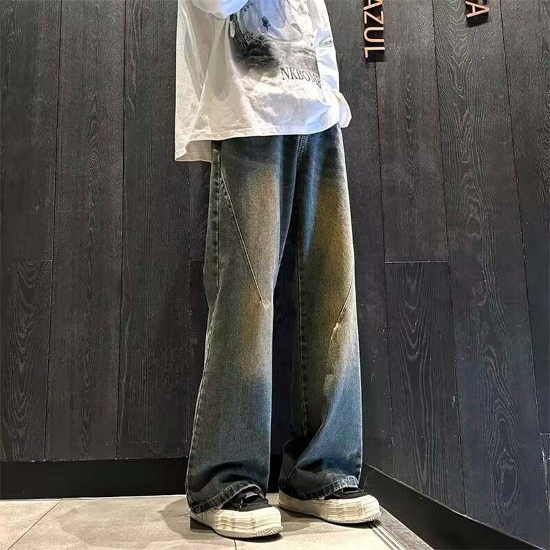 牛仔裤男春秋渐变水洗做旧痞帅微喇裤子高街直筒休闲长裤~NK7072,男装牛仔裤,星座601-2