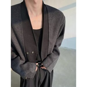 春季老钱风双扣开衫混纺毛边短款西服毛呢外套复古雅痞呢子西装潮,方格灰色高腰西装裤搭配图片