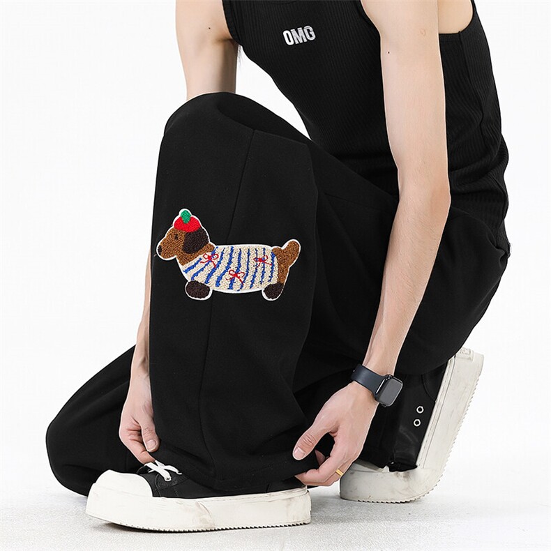 现货！松紧腰小狗刺绣抽绳运动休闲裤，男装休闲裤，星座617C