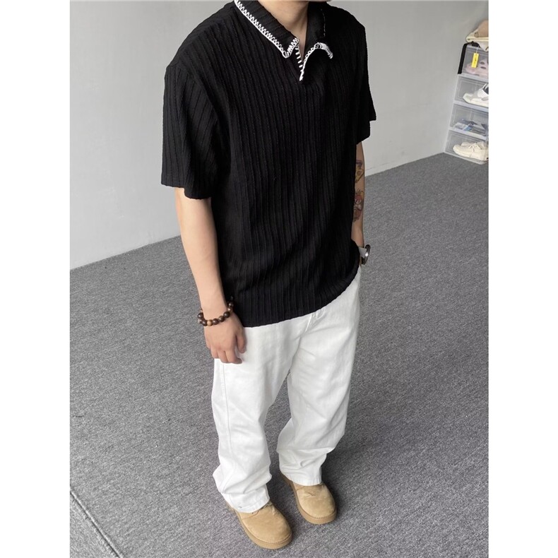 复古手缝线麦穗纹针织T恤男女宽松休闲短袖上衣潮T3205-P42,男装T恤,星座208-5